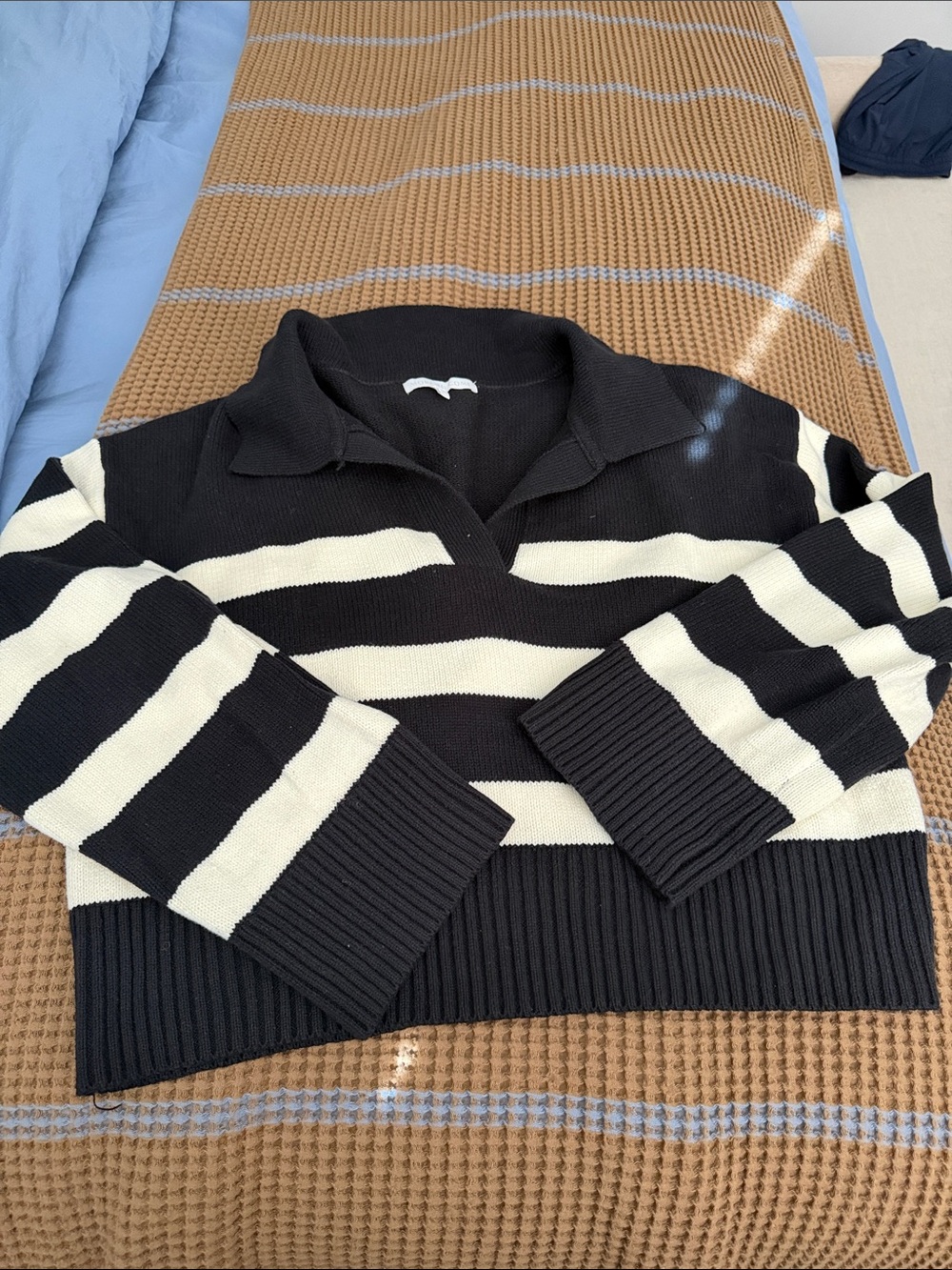 Black and white Striped Collared Sweater